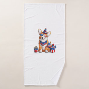 Patriotic Welsh Corgi Dog Pup 4th of July  Bath Towel