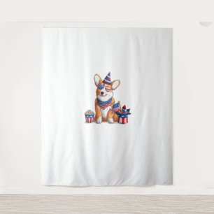 Patriotic Welsh Corgi Dog Pup 4th of July Tapestry