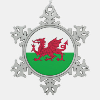 Patriotic Welsh Flag Christmas Snowflake Pewter Christmas Ornament