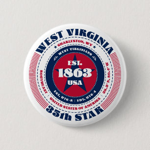 Patriotic West Virginia Circle with State Details 6 Cm Round Badge