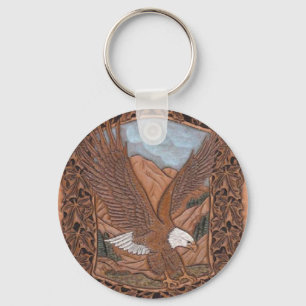 Patriotic Western country tooled leather Eagle Key Ring