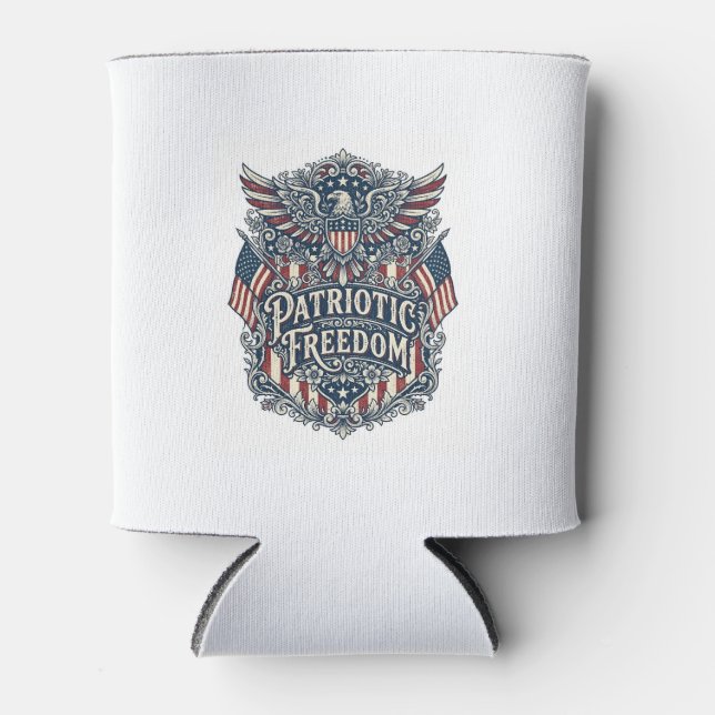 Patriotic Western Floral Vector Graphic Tee Can Cooler (Front)