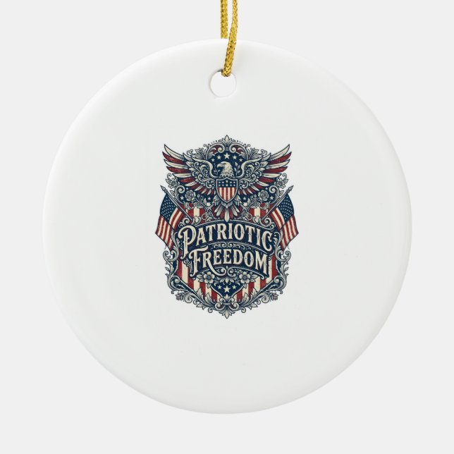 Patriotic Western Floral Vector Graphic Tee Ceramic Tree Decoration (Front)