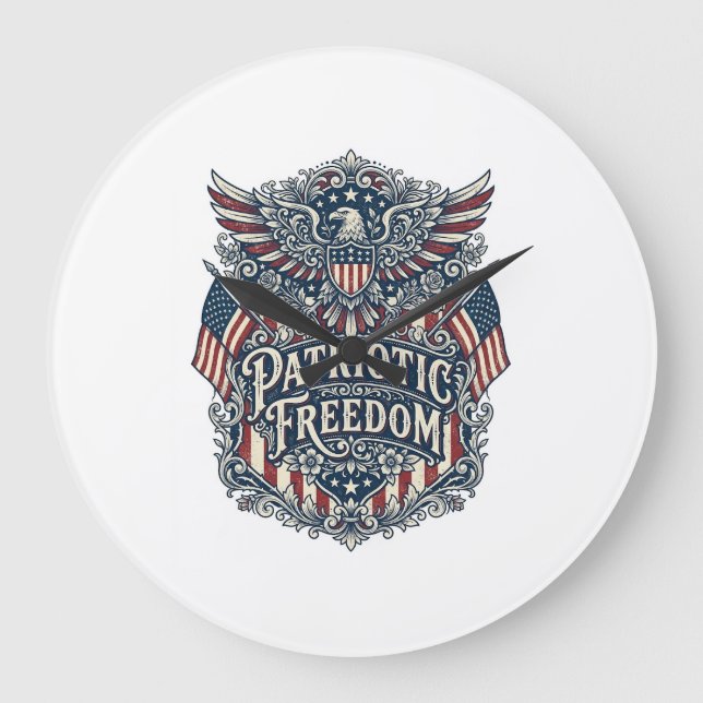 Patriotic Western Floral Vector Graphic Tee Large Clock (Front)