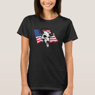 Patriotic Western Style Cow Skull American Flag T-Shirt