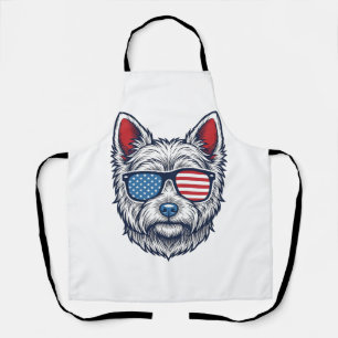 Patriotic Westie Dog Sunglasses Vintage Vector Art Apron