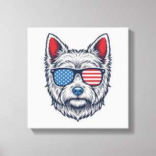 Patriotic Westie Dog Sunglasses Vintage Vector Art Canvas Print