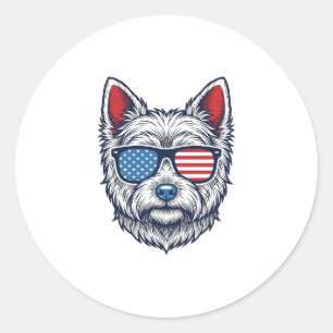 Patriotic Westie Dog Sunglasses Vintage Vector Art Classic Round Sticker