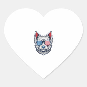 Patriotic Westie Dog Sunglasses Vintage Vector Art Heart Sticker