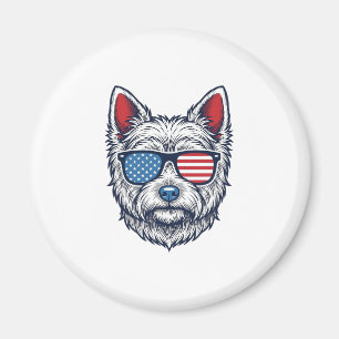 Patriotic Westie Dog Sunglasses Vintage Vector Art Magnet