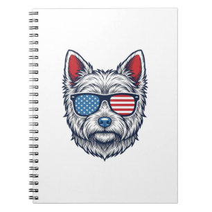Patriotic Westie Dog Sunglasses Vintage Vector Art Notebook