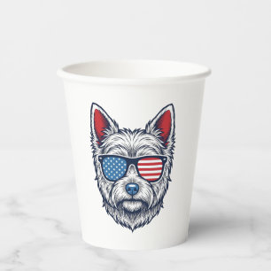 Patriotic Westie Dog Sunglasses Vintage Vector Art Paper Cups