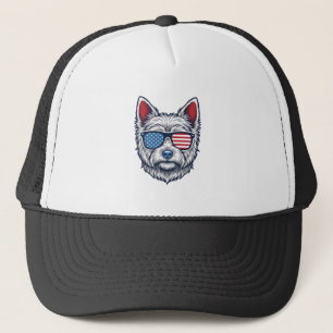 Patriotic Westie Dog Sunglasses Vintage Vector Art Trucker Hat