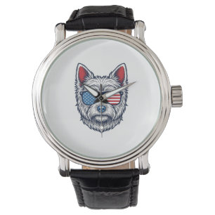 Patriotic Westie Dog Sunglasses Vintage Vector Art Watch