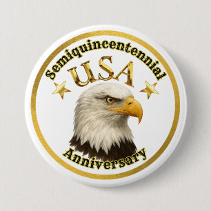 Patriotic White and Gold USA Bald Eagle 7.5 Cm Round Badge