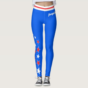 PATRIOTIC White and Red Stars Your Name on BLUE Leggings