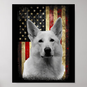 Patriotic White German Shepherd Flag American Usa Poster