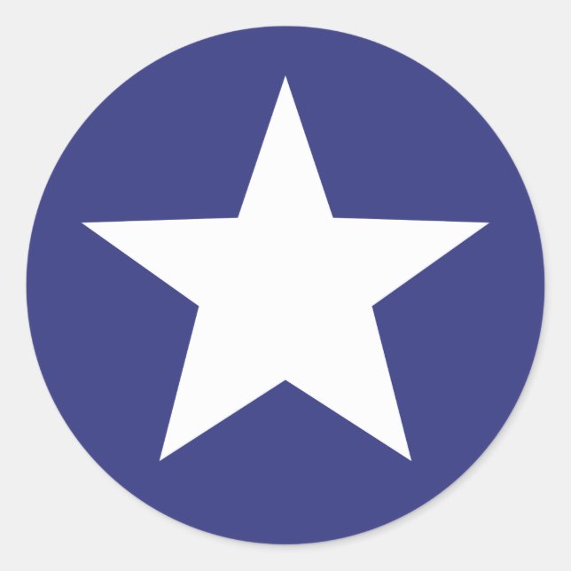 Patriotic White Star on Blue Classic Round Sticker (Front)