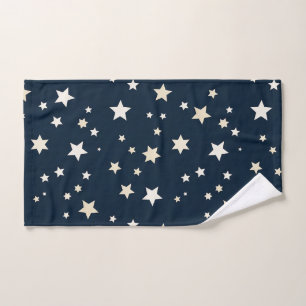 Patriotic White Stars on Navy Blue Hand Towel