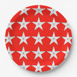 Patriotic White Stars on Red Field Paper Plate