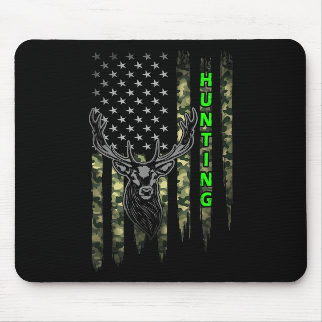 Patriotic Whitetail Buck Deer Hunting American Cam Mouse Pad (Front)