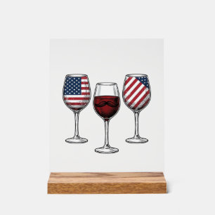 Patriotic Wine Glasses Vintage Vector Shirt Design Acrylic Sign