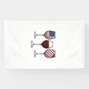 Patriotic Wine Glasses Vintage Vector Shirt Design Banner