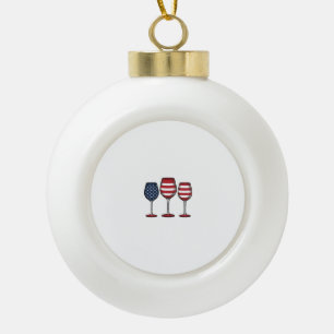 Patriotic Wine Glasses Vintage Vector Shirt Design Ceramic Ball Christmas Ornament