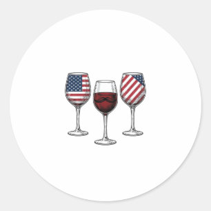 Patriotic Wine Glasses Vintage Vector Shirt Design Classic Round Sticker