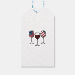 Patriotic Wine Glasses Vintage Vector Shirt Design Gift Tags