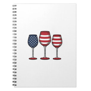 Patriotic Wine Glasses Vintage Vector Shirt Design Notebook