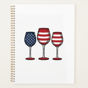 Patriotic Wine Glasses Vintage Vector Shirt Design Planner