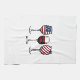 Patriotic Wine Glasses Vintage Vector Shirt Design Tea Towel