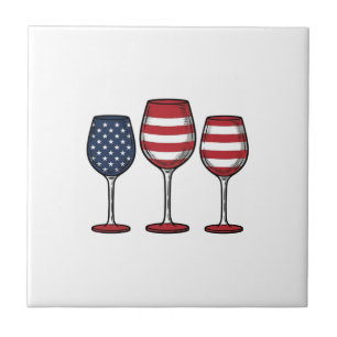 Patriotic Wine Glasses Vintage Vector Shirt Design Tile