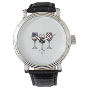 Patriotic Wine Glasses Vintage Vector Shirt Design Watch