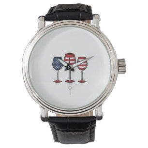 Patriotic Wine Glasses Vintage Vector Shirt Design Watch