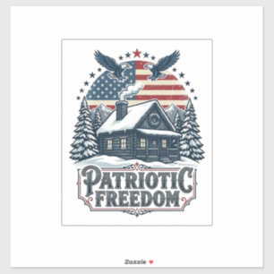 Patriotic Winter Cabin Vector Graphic Tee