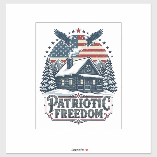 Patriotic Winter Cabin Vector Graphic Tee (Sheet)