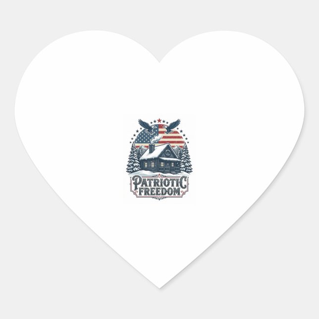 Patriotic Winter Cabin Vector Graphic Tee Heart Sticker (Front)