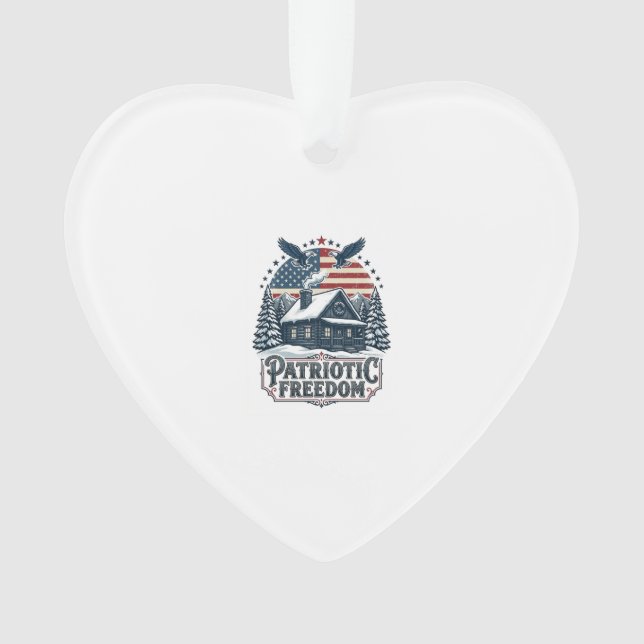 Patriotic Winter Cabin Vector Graphic Tee Ornament (Front)