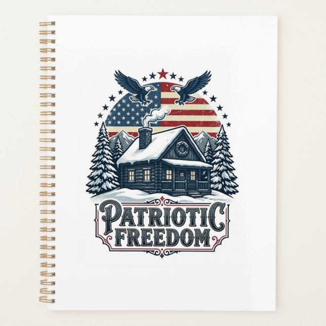 Patriotic Winter Cabin Vector Graphic Tee Planner (Front)