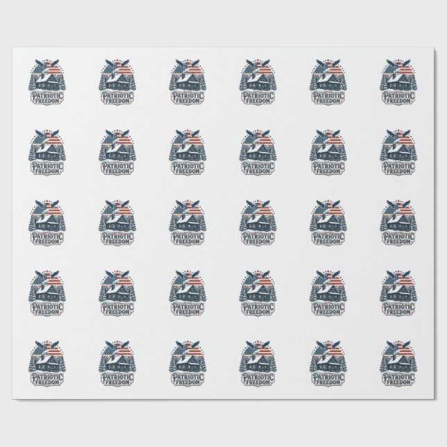 Patriotic Winter Cabin Vector Graphic Tee Wrapping Paper (Flat)