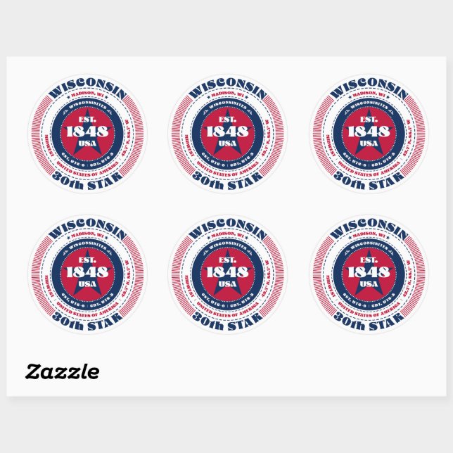 Patriotic Wisconsin Circle Design Sticker (Sheet)