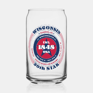 Patriotic Wisconsin Typography Drinkware Set Can Glass