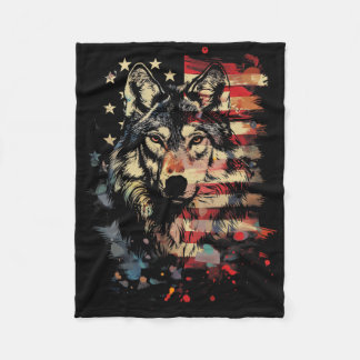 Patriotic Wolf American Flag Usa Wolf Lover Vintag Fleece Blanket
