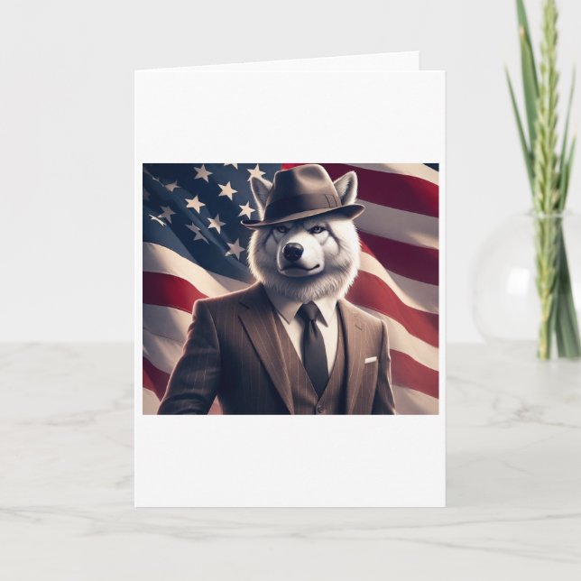 Patriotic Wolf   Holiday Card (Front)
