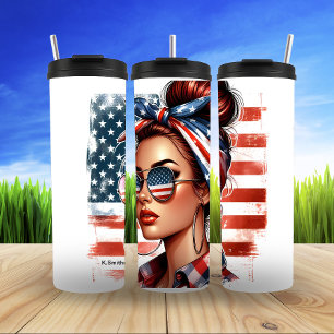 Patriotic Woman in Bold Style Thermal Tumbler