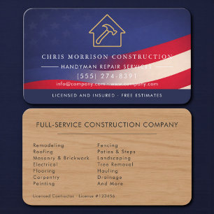 Patriotic Wood Remodeling Handyman Business Card