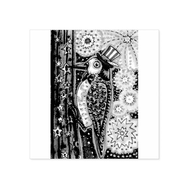 PATRIOTIC WOODPECKER & FIREWORKS RUBBER STAMP (Imprint)