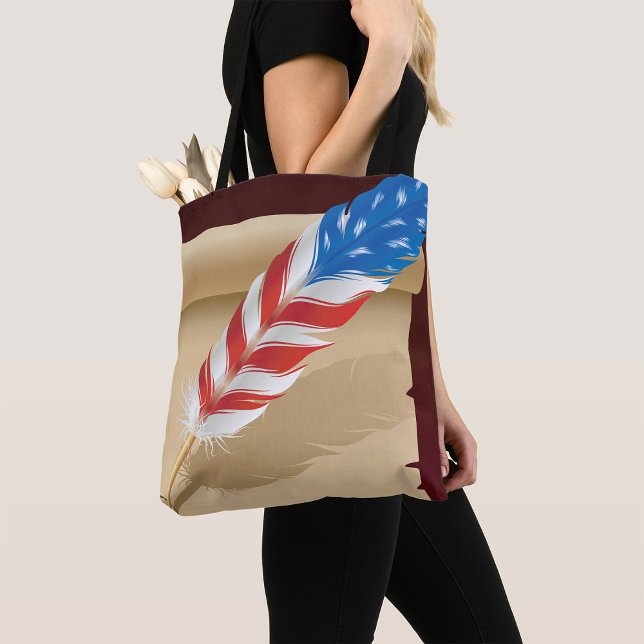 Patriotic Writing Feather on Antique Paper Tote Bag (Creator Uploaded)